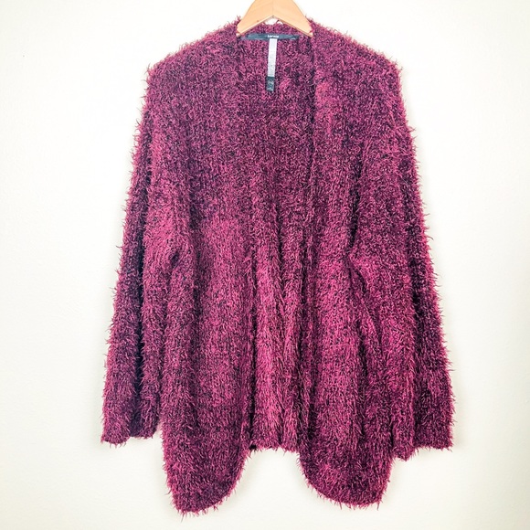 Kensie Sweaters - Kensie Maroon Super Soft Fuzzy Open Cardigan XXL